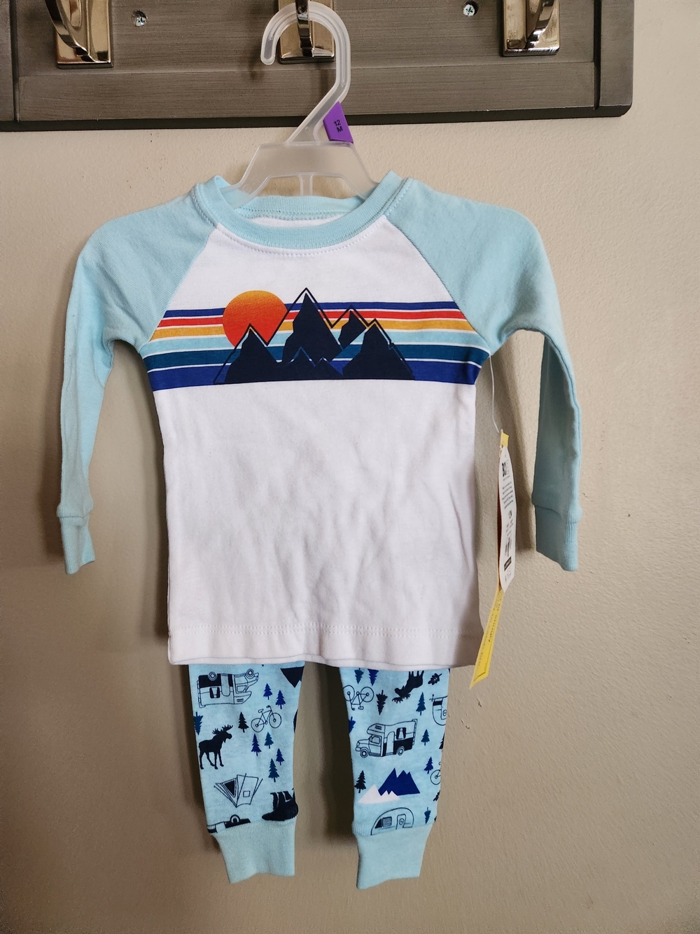 wonder nation White & Light Blue Mountain Sunset Pajama Set Kids Size 12M